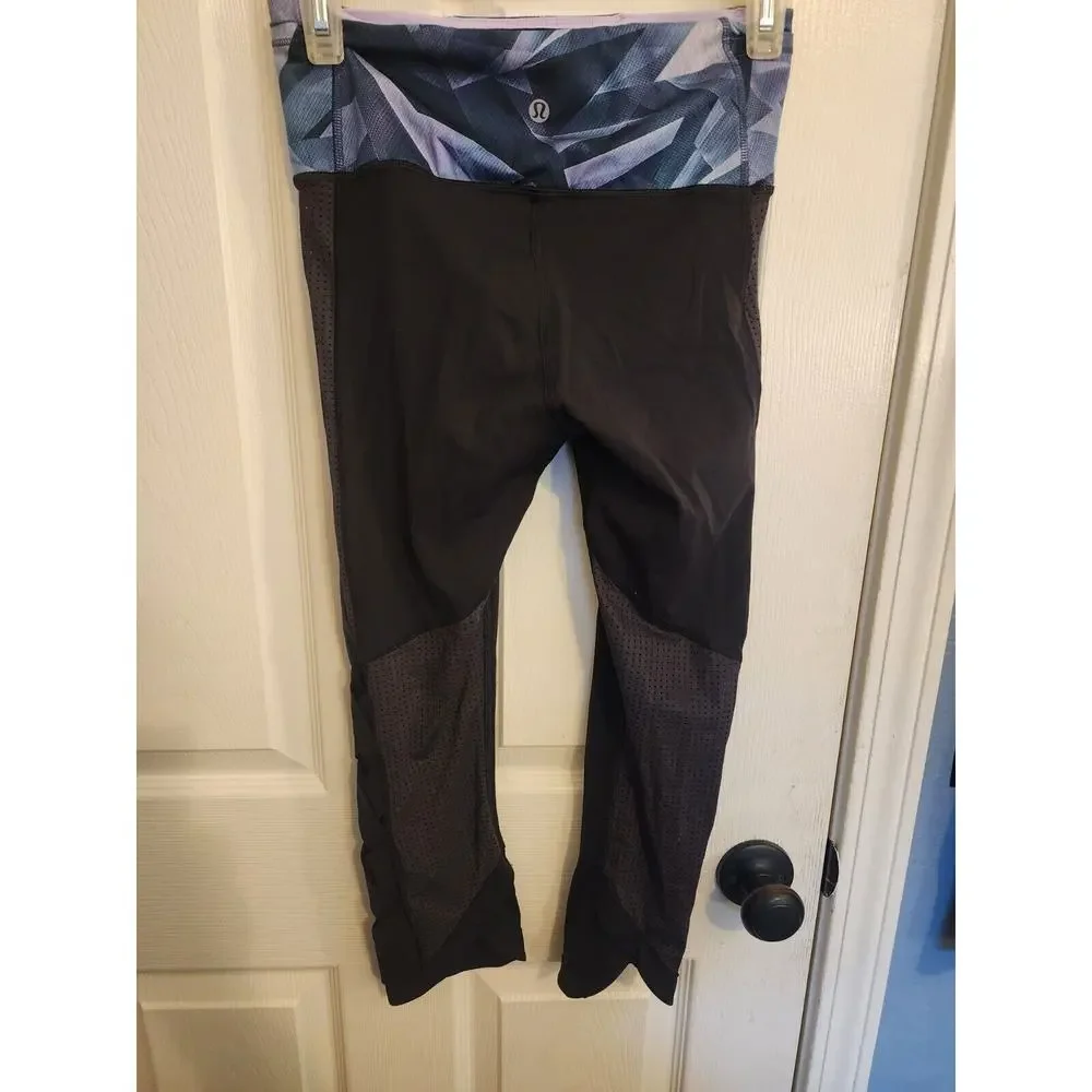 Lululemon Womens Criss Cross Mesh Leggings Sz 4 Black Yoga Activewear - Picture 2 of 7